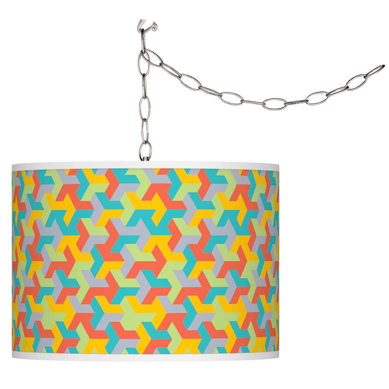 Image 1 Swag Style Color Sprint Giclee Shade Plug-In Chandelier