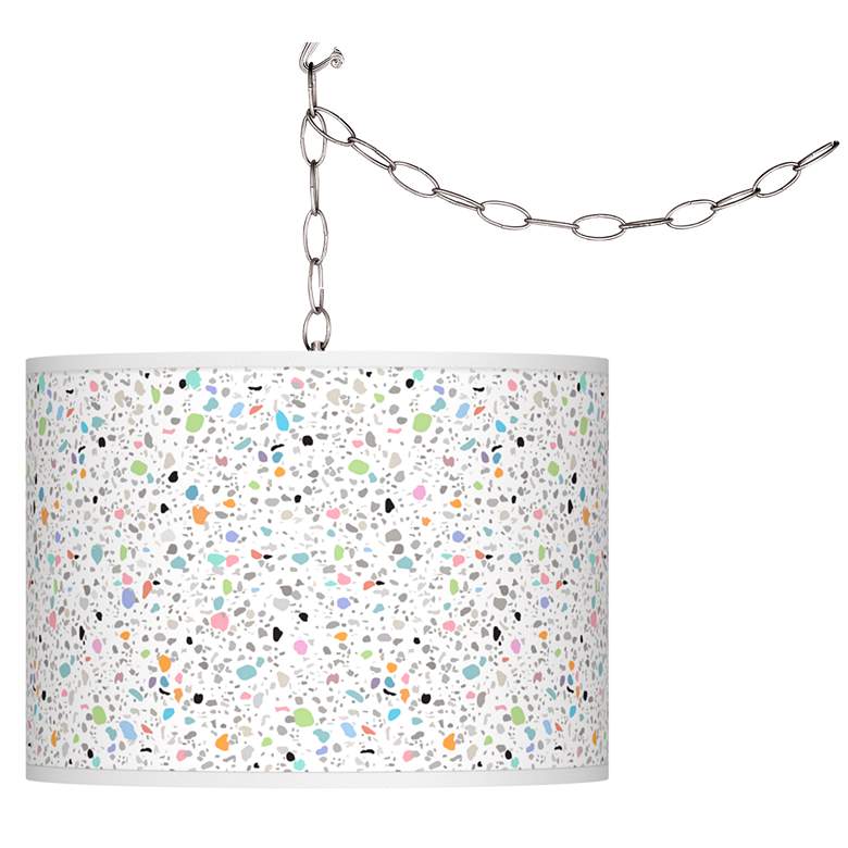 Image 1 Swag Style Colored Terrazzo Giclee Shade Plug-In Chandelier