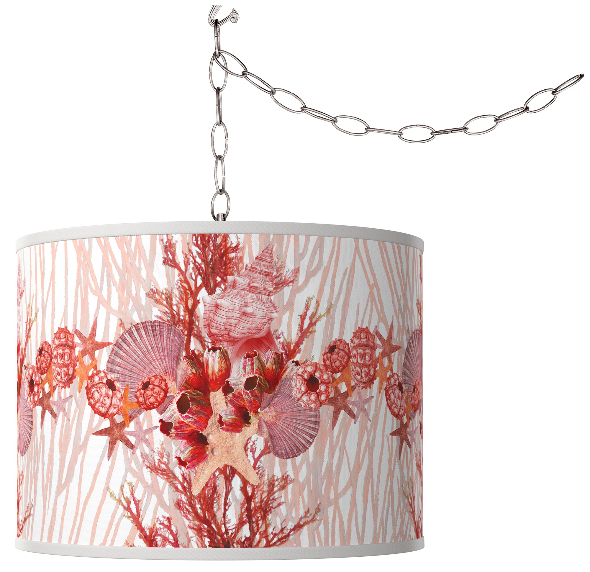 Image Swag Style Corallium Giclee Shade Plug-In Chandelier