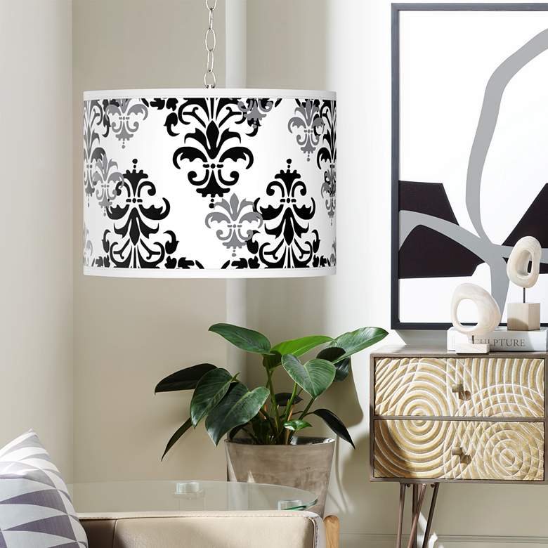 Image 1 Swag Style Damask Shadow Giclee Shade Plug-In Chandelier
