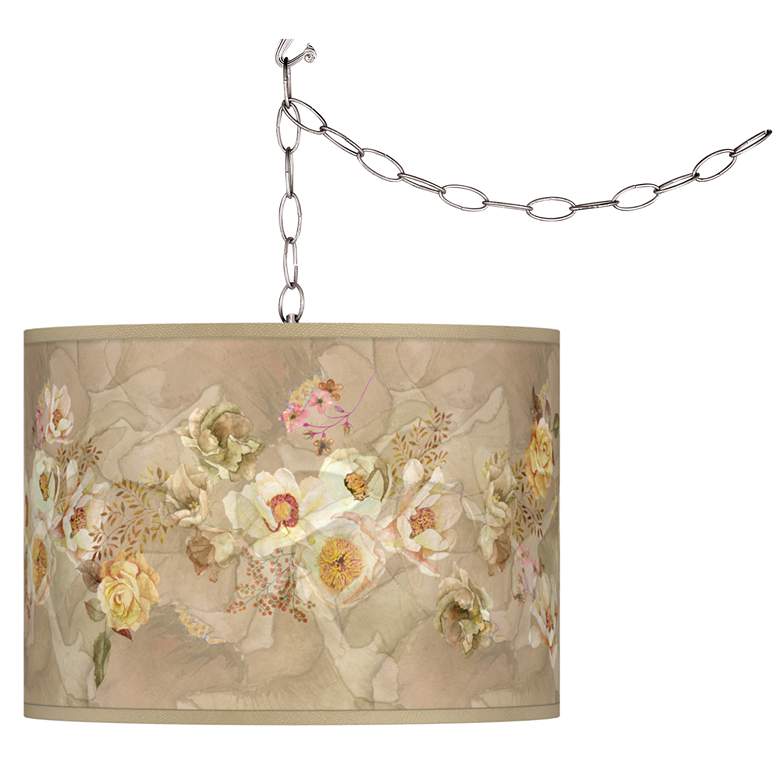 Swag Style Floral Spray Giclee Shade Plug-In Chandelier