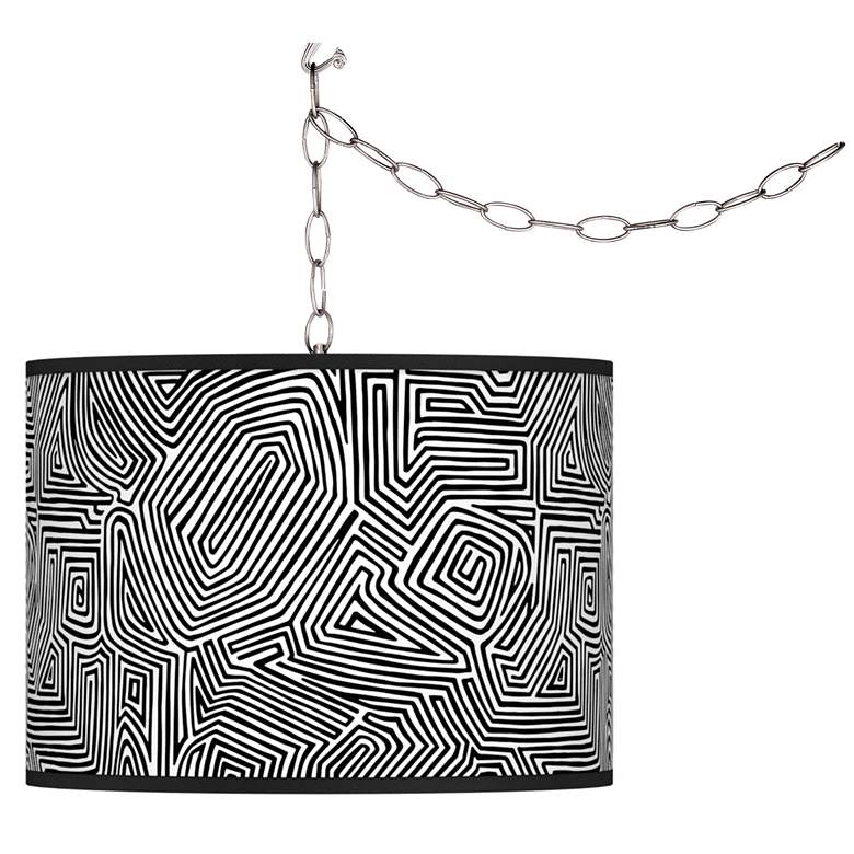 Image 1 Swag Style Geometric Maze Giclee Shade Plug-In Chandelier