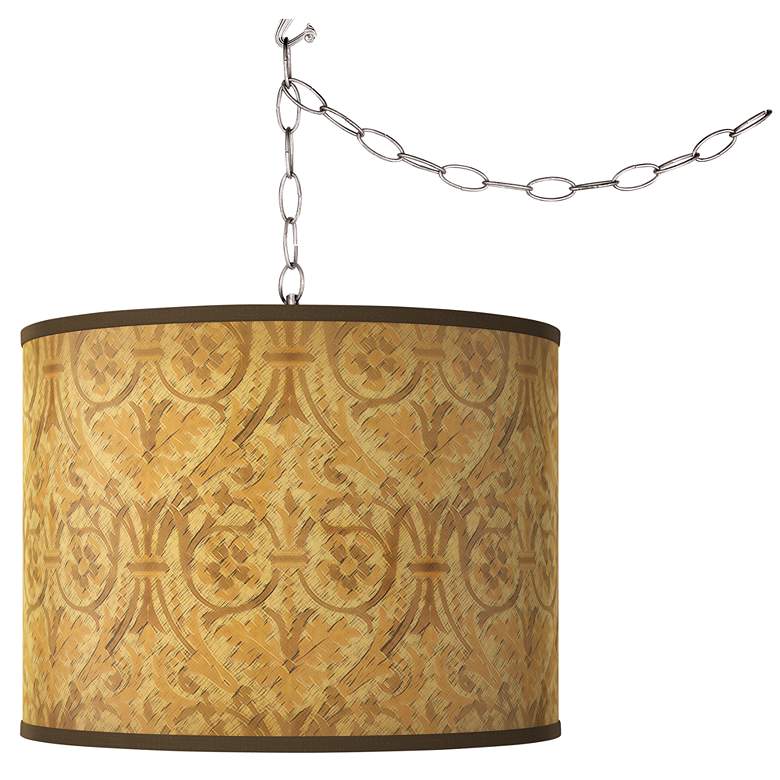 Image 1 Swag Style Golden Versailles Giclee Shade Plug-In Chandelier