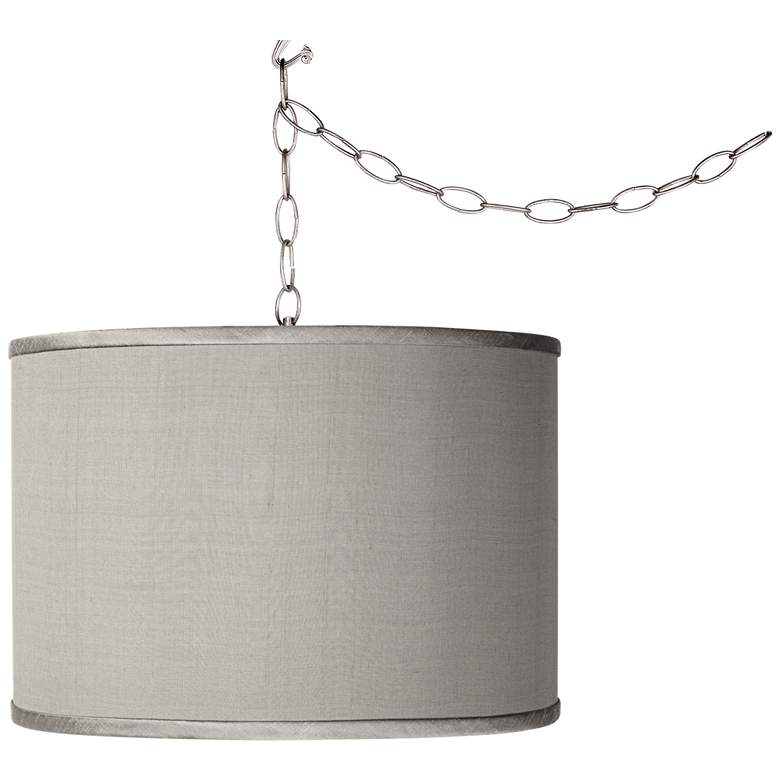 Image 1 Swag Style Gray Faux Silk Shade Plug-In Chandelier