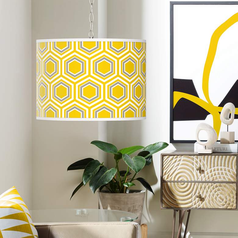 Image 1 Swag Style Honeycomb Giclee Shade Plug-In Chandelier