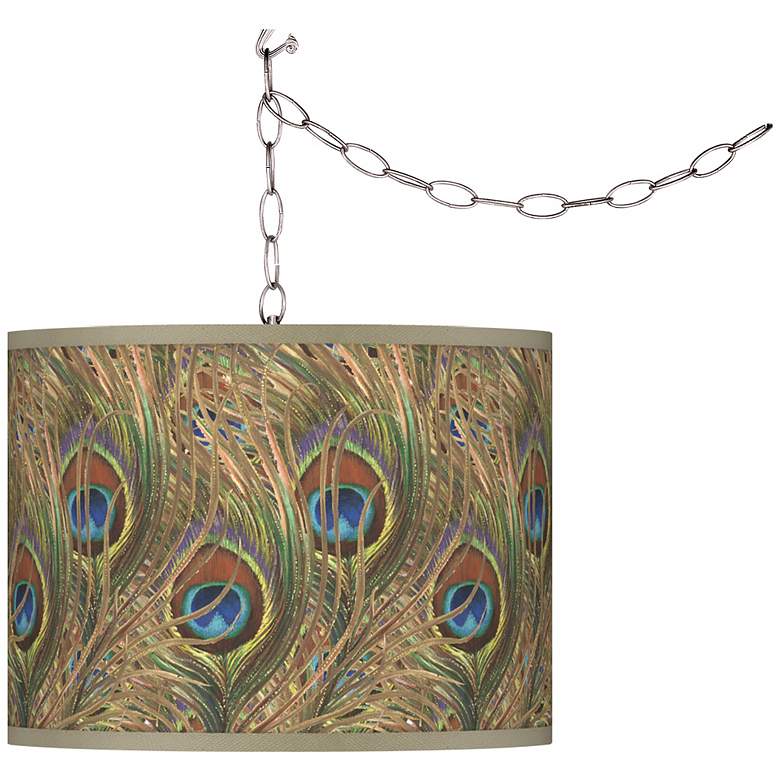 Image 1 Swag Style Iridescent Feather Shade Plug-In Chandelier