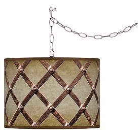 Image1 of Swag Style Metal Weave Giclee Shade Plug-In Chandelier