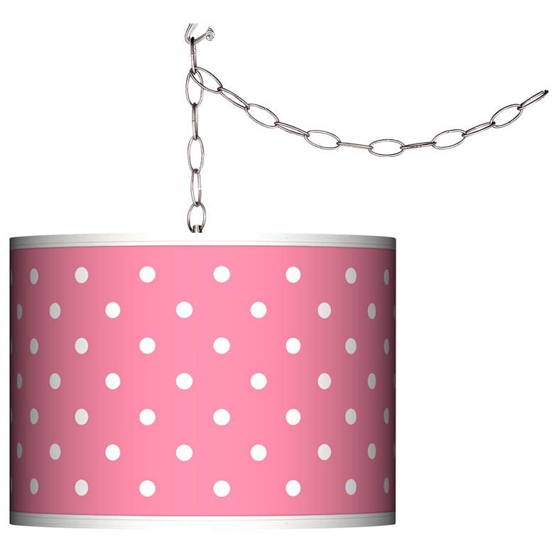 Image 1 Swag Style Mini Dots Pink Shade Plug-In Chandelier