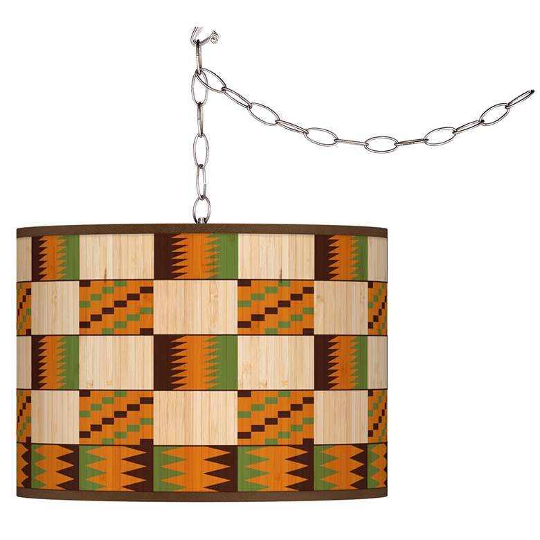 Image 1 Swag Style Modern Drift Giclee Shade Plug-In Chandelier