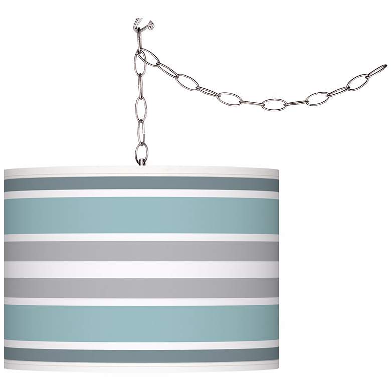 Image 1 Swag Style Multi Color Stripes Shade Plug-In Chandelier