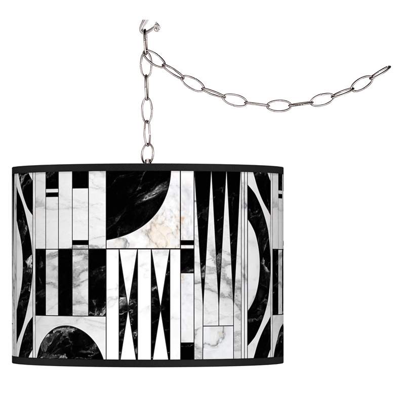 Image 1 Swag Style Noir Marble Giclee Shade Plug-In Chandelier