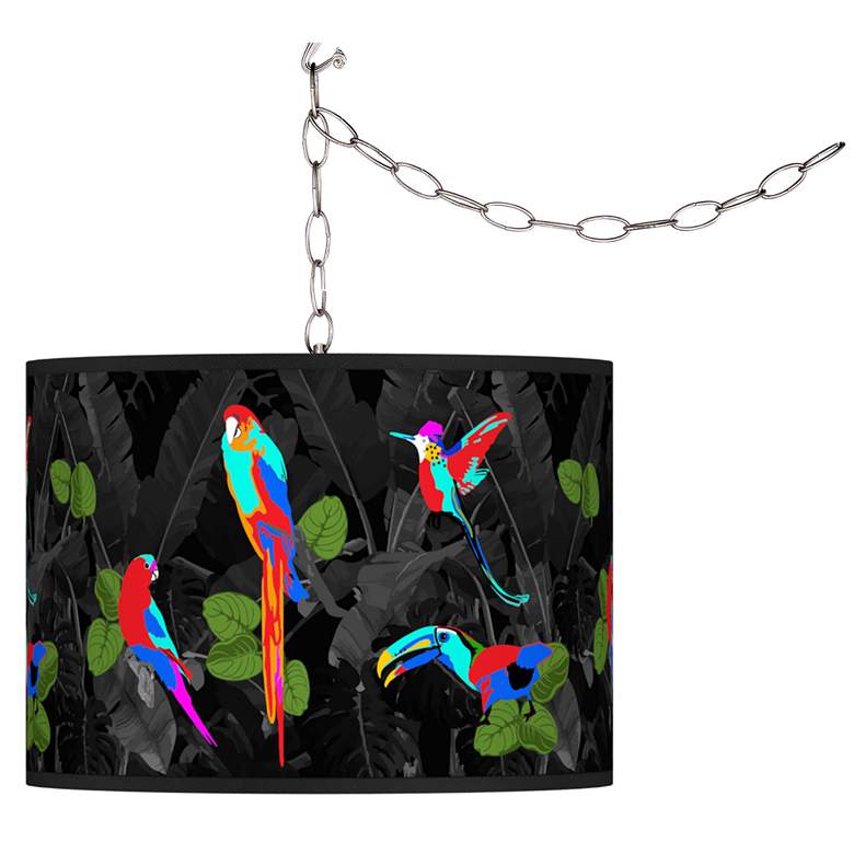 Image 1 Swag Style Paradiso Giclee Shade Plug-In Chandelier
