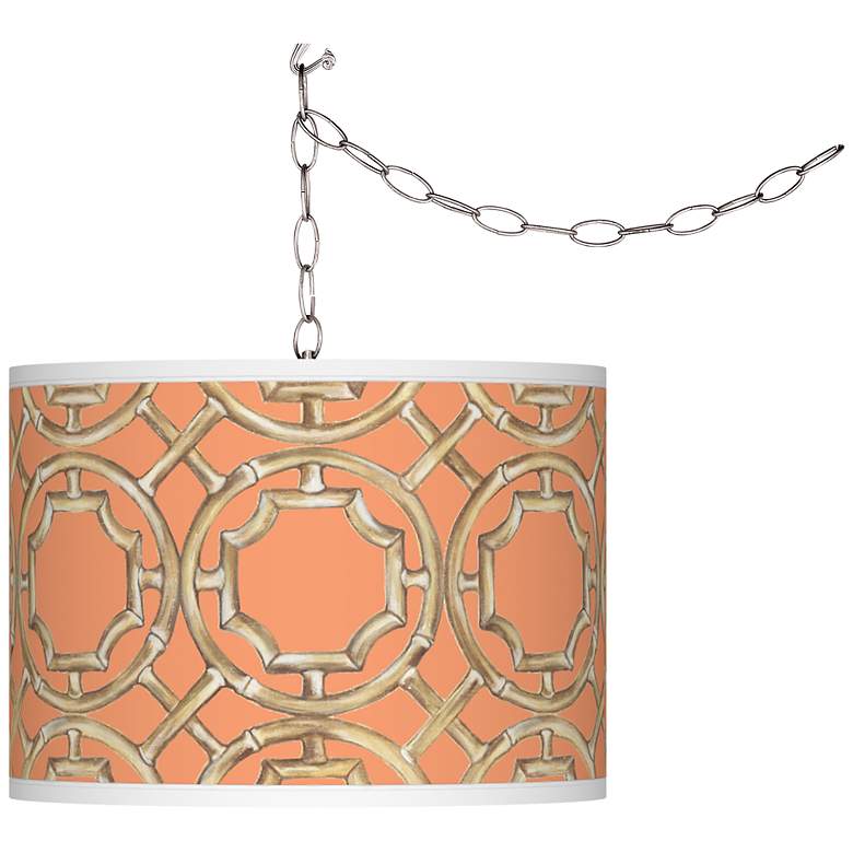 Image 1 Swag Style Peach Bamboo Trellis Giclee Plug-In Chandelier