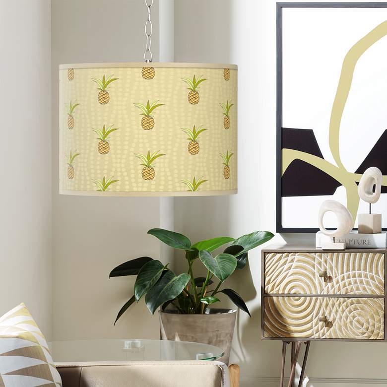 Image 1 Swag Style Pineapple Delight Giclee Shade Plug-In Chandelier