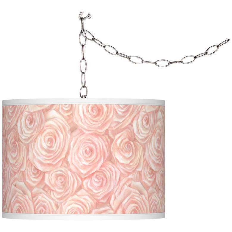 Image 1 Swag Style Pink Roses Giclee Shade Plug-In Chandelier