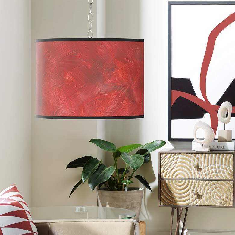 Image 1 Swag Style Red Abstract Giclee Shade Plug-In Chandelier