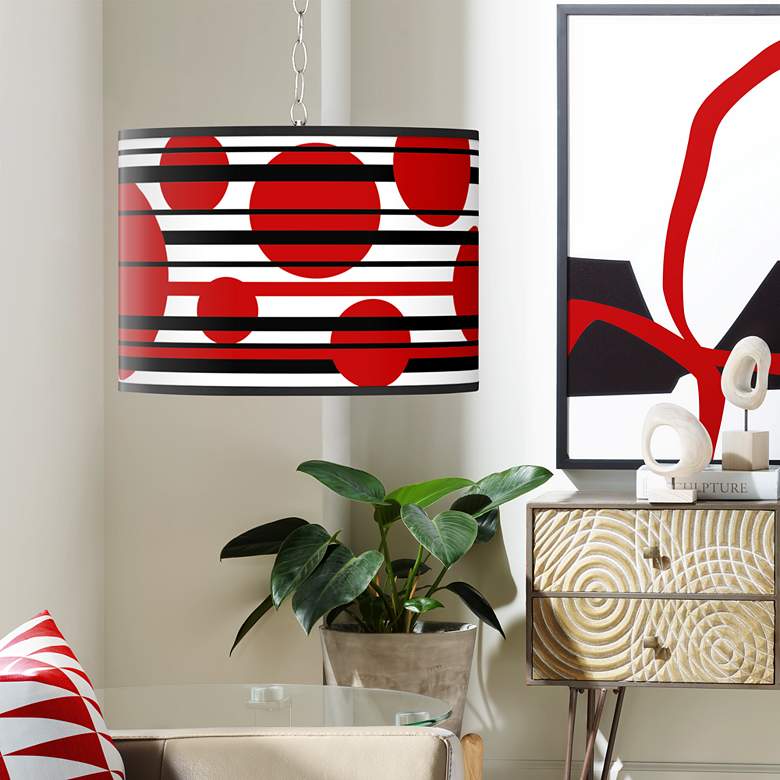Swag Style Red Balls Giclee Shade Plug-In Chandelier