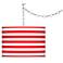 Swag Style Red Horizontal Stripe Shade Plug-In Chandelier