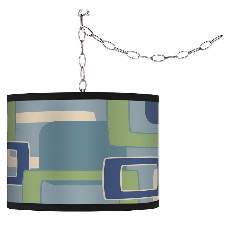 Image 1 Swag Style Retro Rectangles Shade Plug-In Chandelier