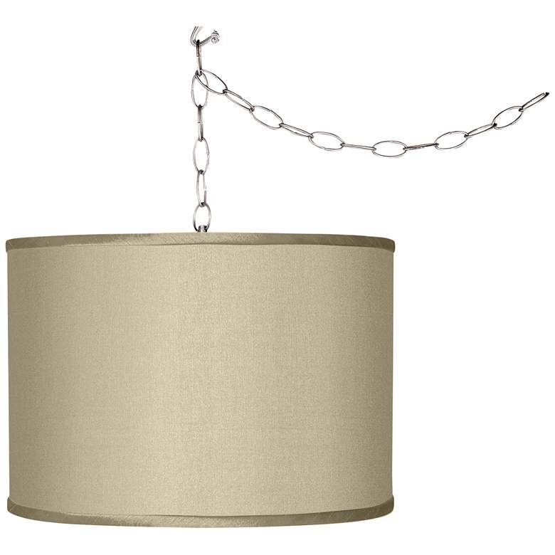 Image 1 Swag Style Sesame Textured Silk Shade Plug-In Chandelier