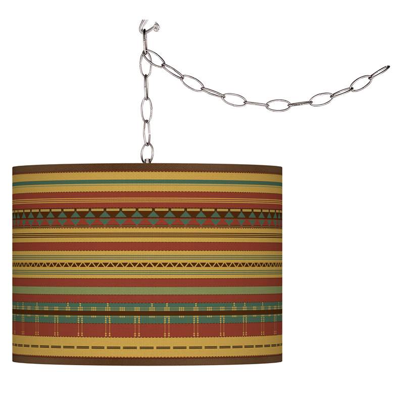 Image 1 Swag Style Southwest Desert Giclee Shade Plug-In Chandelier