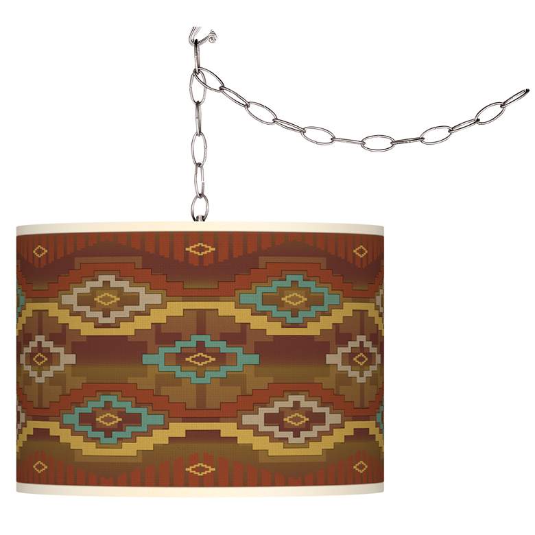 Image 1 Swag Style Southwest Sienna Giclee Shade Plug-In Chandelier