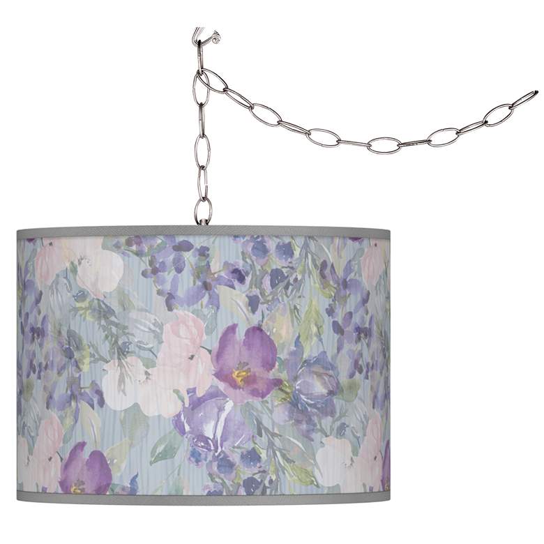 Image 1 Swag Style Spring Flowers Giclee Shade Plug-In Chandelier