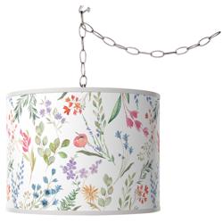 Swag Style Spring&#39;s Joy Giclee Shade Plug-In Chandelier