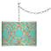 Swag Style Teal Bamboo Trellis Giclee Plug-In Chandelier