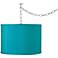 Swag Style Teal Blue Faux Silk Shade Plug-In Chandelier