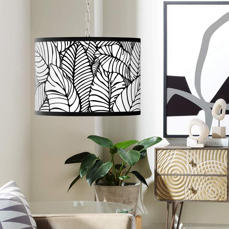 Image 1 Swag Style Tropical Leaves Giclee Shade Plug-In Chandelier