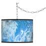 Swag Style Ultrablue Giclee Shade Plug-In Chandelier