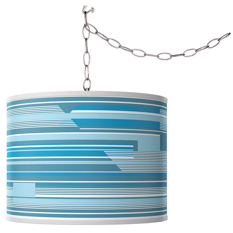 Image 1 Swag Style Urban Stripes Giclee Shade Plug-In Chandelier