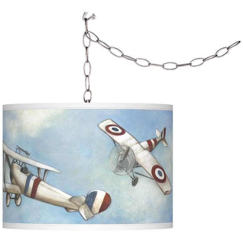 Image 1 Swag Style Vintage Flight Giclee Shade Plug-In Chandelier