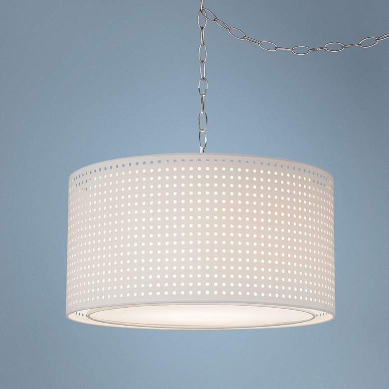 Image 1 Swag Style White Laser-Cut Double Shade Plug-In Chandelier