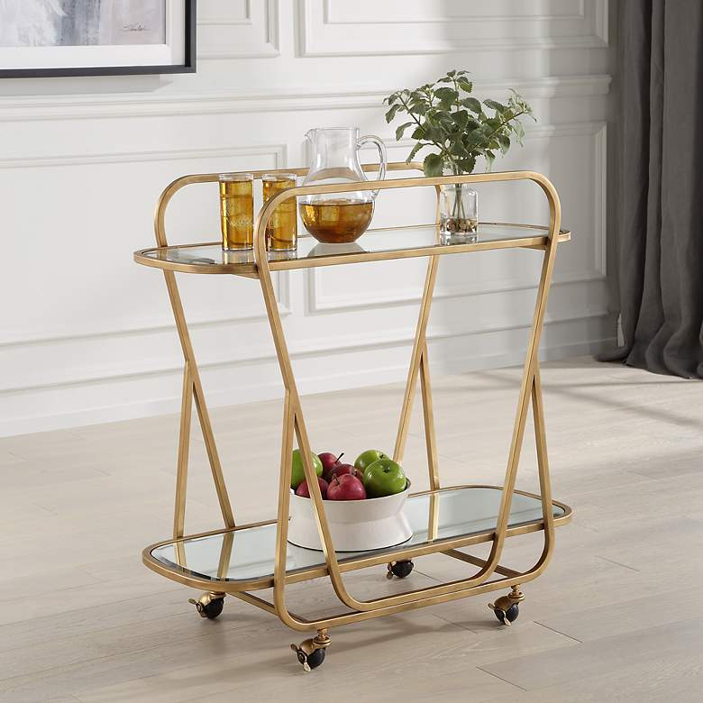 Image 1 Swain 35 3/4" Wide Gold Serving Cart
