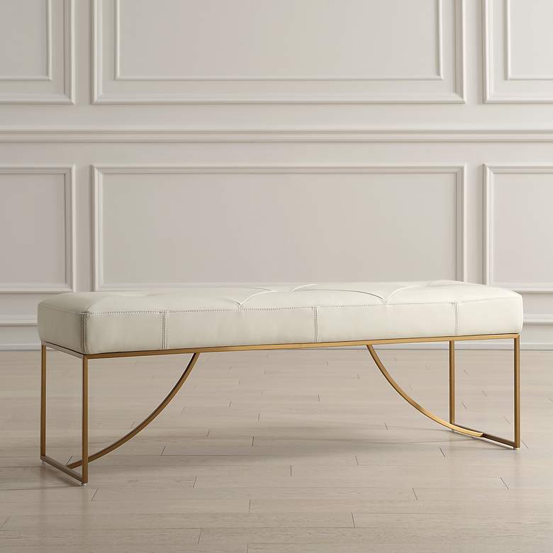 Image 1 Swale 53" Wide White and Brass Bench