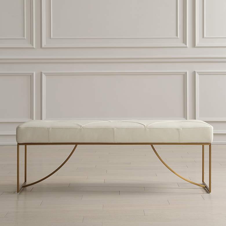 Image 3 Swale 53" Wide White and Brass Bench more views