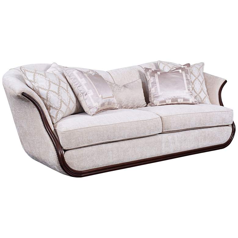Image 1 Swan 93 inch Wide Velvet Sofa with Wood Trim