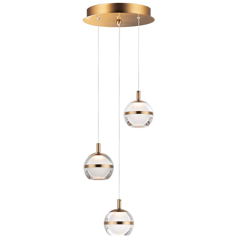 Image 3 Swank 11 3/4"W Natural Aged Brass 3-Light LED Mini Pendant