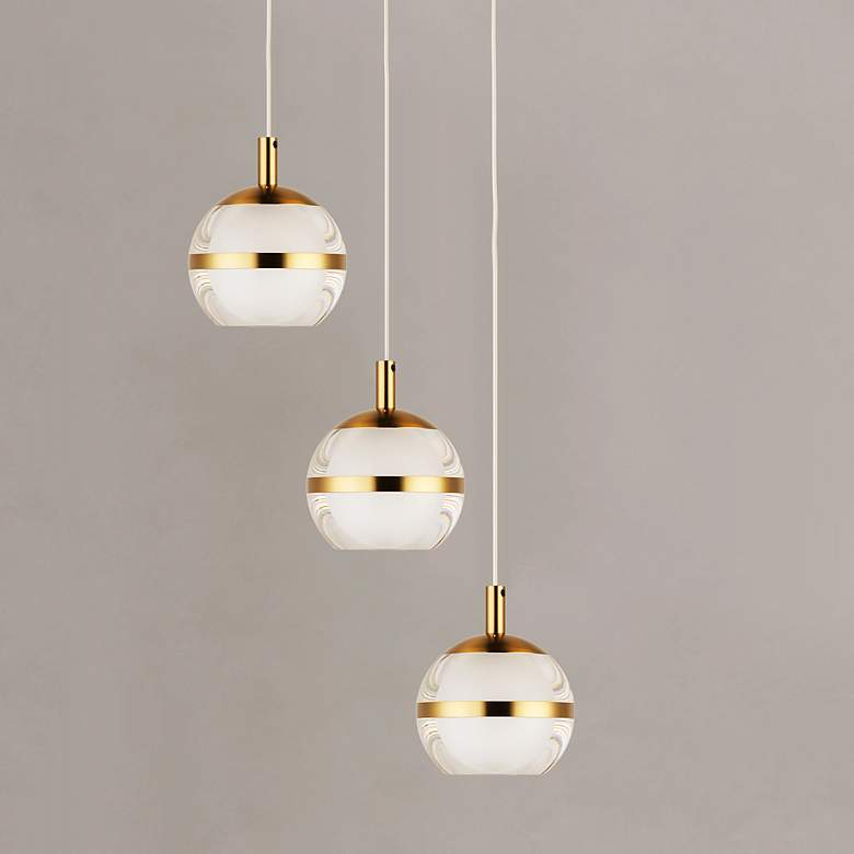 Image 2 Swank 11 3/4"W Natural Aged Brass 3-Light LED Mini Pendant