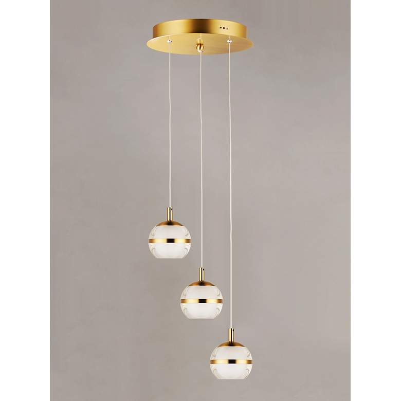 Image 5 Swank 11 3/4"W Natural Aged Brass 3-Light LED Mini Pendant more views