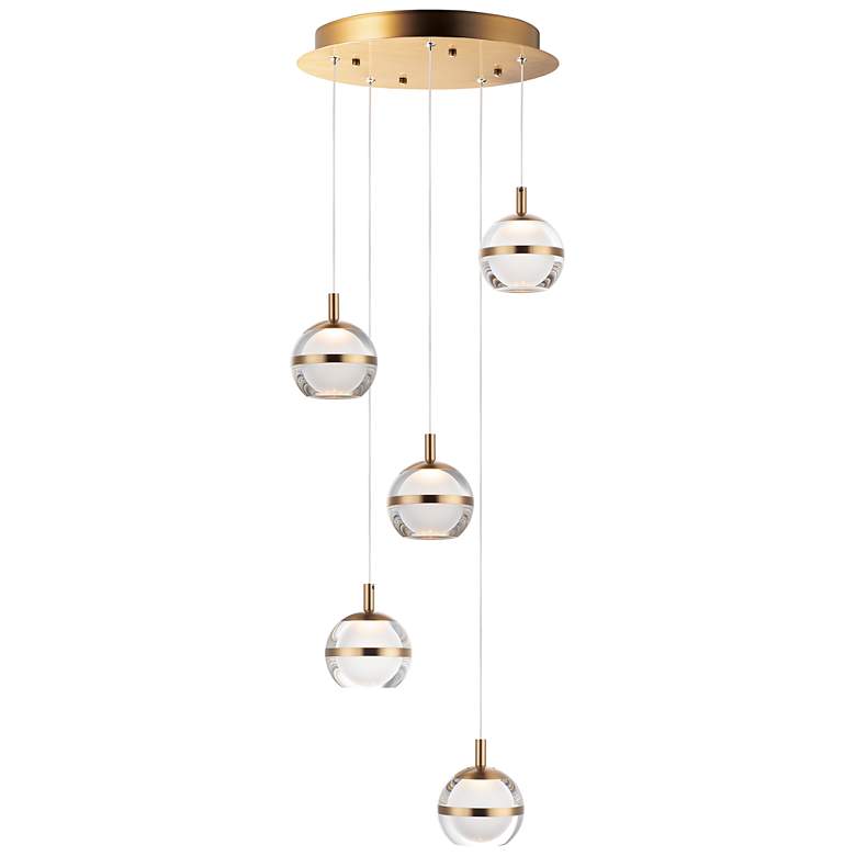 Image 2 Swank 15" Wide Brass Metal 5-Light LED Pendant