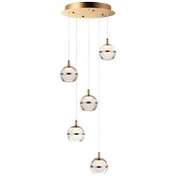 Swank 15" Wide Brass Metal 5-Light LED Pendant