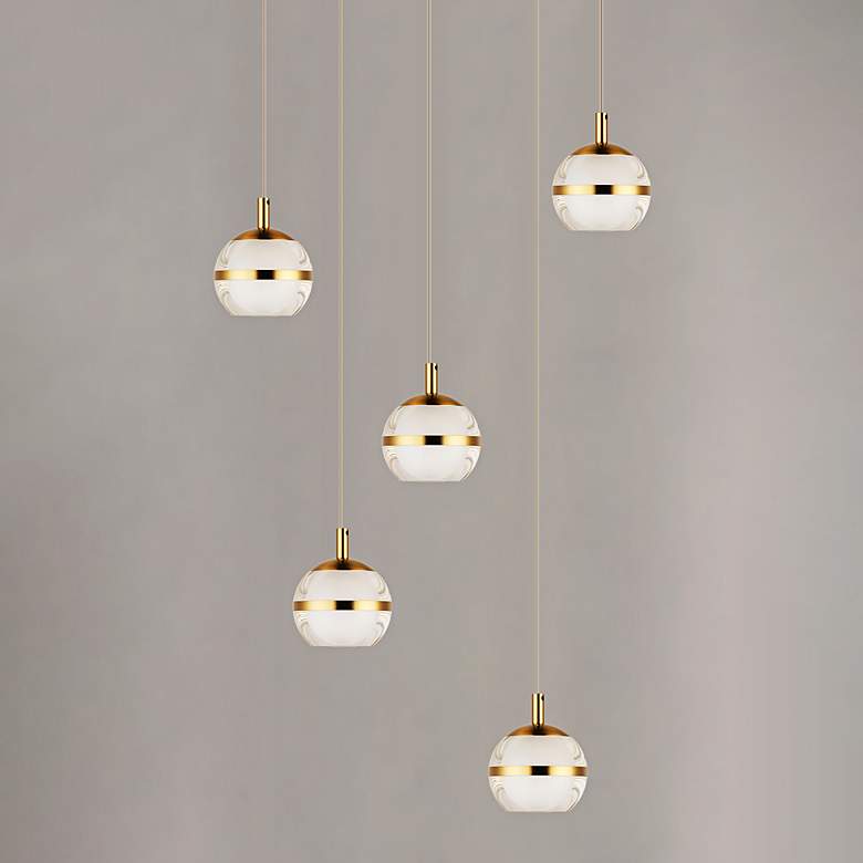 Image 1 Swank 15" Wide Brass Metal 5-Light LED Pendant