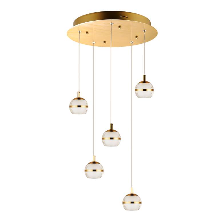 Image 3 Swank 15" Wide Brass Metal 5-Light LED Pendant more views