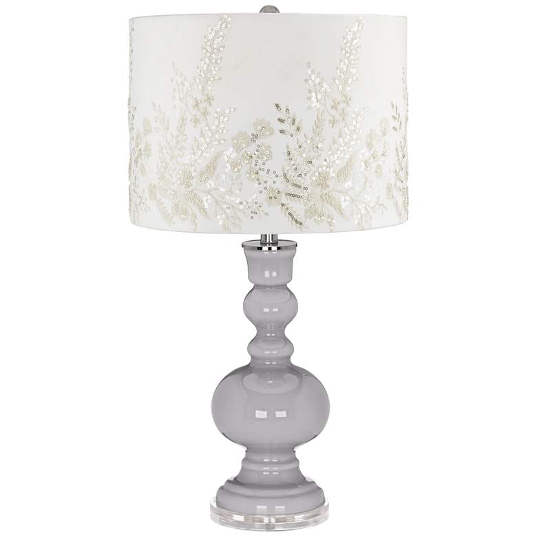 Image 1 Swanky Gray Apothecary Table Lamp w/ White Gold Beading Shade