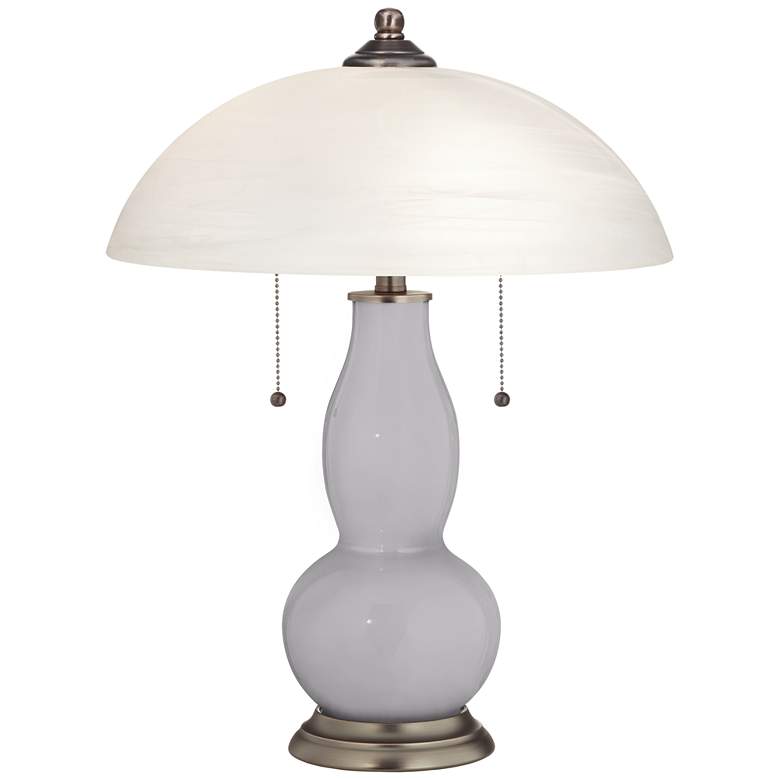 Swanky Gray Gourd-Shaped Table Lamp with Alabaster Shade