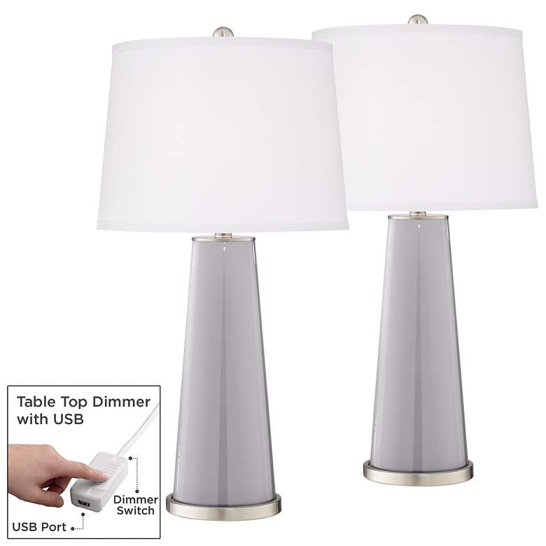 Image 1 Swanky Gray Leo Table Lamp Set of 2 with Dimmers
