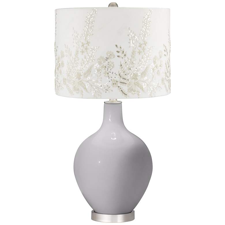 Image 1 Swanky Gray Ovo Table Lamp w/ White Gold Beading Shade